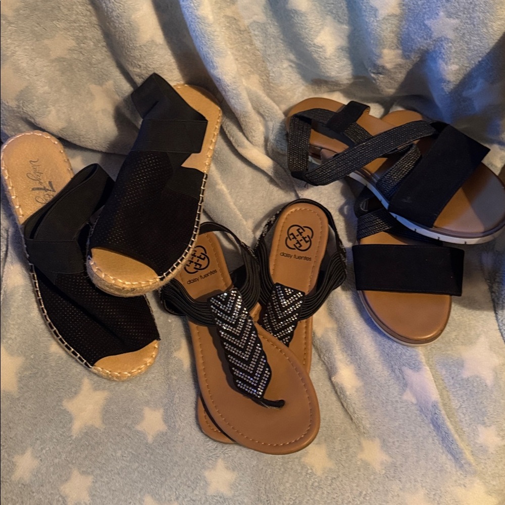 Stylish Black and Tan Sandals Set